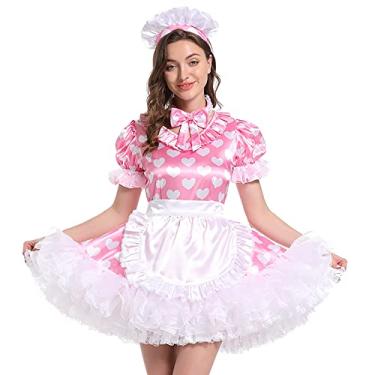 Imagem de Hoplizy Sissy Maid Avental fofo estampado com estampa de calor e vestido cruzado francês, rosa, GG