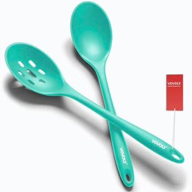 Imagem de Vovoly Colheres De Silicone Para Cozinhar - Extra Grande Misturar, Servir E Mexer, Utensílios Antiaderentes Resistentes Ao Calor 600 °F, Concha Escumadeira Laváveis Na Máquina Lavar Louça, Azul-Petr
