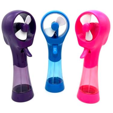 Imagem de BJPEY Ventilador de nebulização portátil com função de pulverização - Ventiladores de resfriamento pessoais operados por bateria portátil para viagens, praia, acampamento (azul + roxo + rosa)