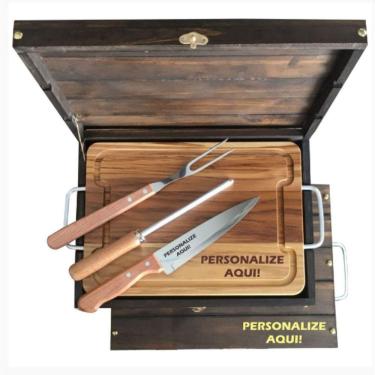 Imagem de Kit Churrasco Personalizado - Faca Garfo Tabua Tramontina