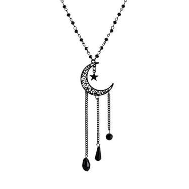 Imagem de Sroozior Colar gótico preto com lua crescente, colar em Y para mulheres, colar emo grunge, gótico, joia de Halloween, presente para mulheres, Medium, Titânio, Sem Pedra Preciosa
