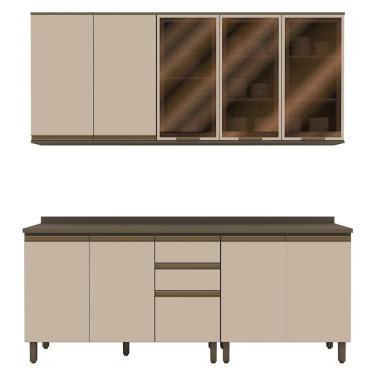Imagem de Cozinha Modulada Connect 5 Peças Aéreo 3 Portas Duna/cristal Com Vidro - Móveis Henn Duna/cristal