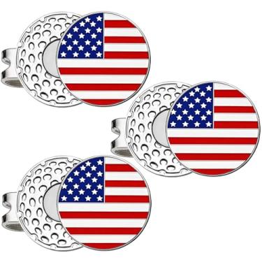 Imagem de Adhere Marcadores de bola de golfe logotipo personalizado esmaltado com clipes magnéticos fortes para chapéu, presentes de golfe premium para golfistas (3 conjuntos com bandeira americana)