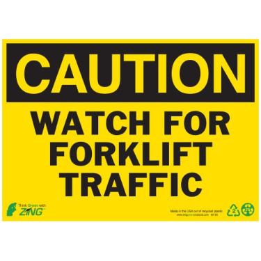 Imagem de ZING 1155 Placa de segurança ecológica, relógio de cuidado para tráfego de empilhadeira, 7Hx10W, plástico reciclado