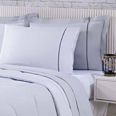 Imagem de Kit Edredom 100% Algodão Percal 150 Fios Dupla Face Solteiro + Jogo De Cama 5 Peças - Cinza-branco