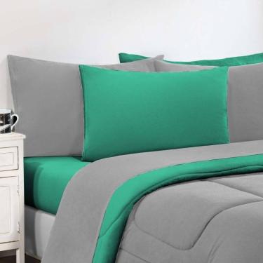 Imagem de Kit Edredom Malha 100% Algodão Gran Moratta 3 Peças Queen - Cinza-verde Jade