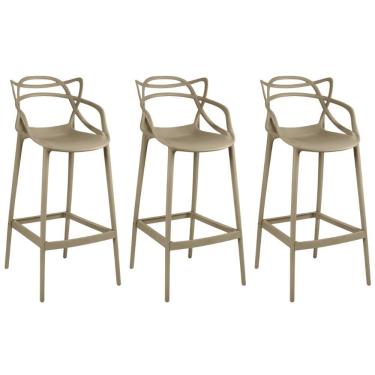 Imagem de Kit 3 Banqueta Alta Allegra Com Encosto Design Cozinha/bancada - Nude