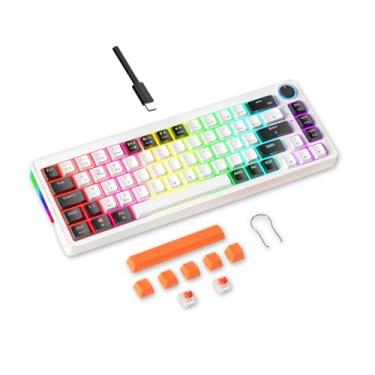 Imagem de Mini Teclado Mecânico 61/68 ABNT: RGB Fundo/Lado/Teclas, Teclas Translúcidas, Cabo Removível, 3 Cores + Silencioso - PC/Mac/Console (68 Key Branco e Preto-Mudo switch)