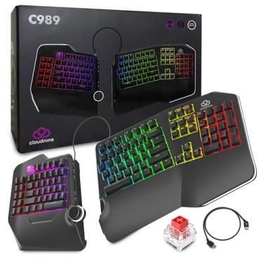Imagem de Cloud Nine C989 Ergonomic Mechanical Keyboard for PC - Kailh Linear Red Switches - RGB Light Up LED Backlit with USB - Ergo Split Key Board with Macro