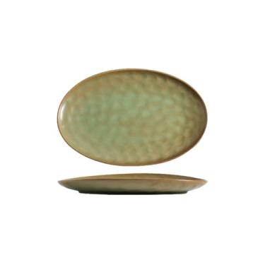 Imagem de Prato de sashimi oval de cerâmica estilo japonês, prato de churrasco oval doméstico - 30,5 cm, verde fruta