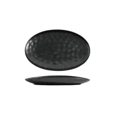 Imagem de Prato de sashimi oval de cerâmica estilo japonês, prato de churrasco oval doméstico - pedra preta de 30,5 cm