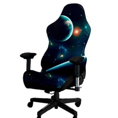 Imagem de Kitegrese Capa para cadeira de jogos impressa, capa de cadeira de jogo extensível à prova de arranhões com capa de braços (E)