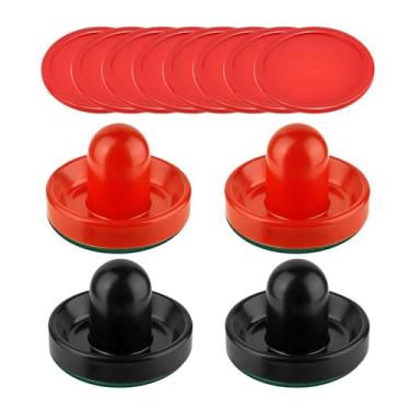 Imagem de Tachiuwa 4 unidades de empurradores de air hockey e 8 unidades de discos empurrador deslizante de discos de 2,5 polegadas para jogo de mesa, Preto e vermelho