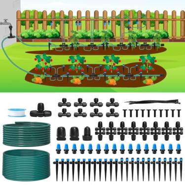 Imagem de Bluepro Sistema de irrigação por gotejamento de 230 pés, sistema automático de nebulização de irrigação de jardim de conexão rápida para estufa, quintal, gramado com mangueira de 1/5.1 cm, tubo de