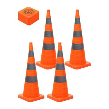 Imagem de PATIKIL Pacote com 4 cones de trânsito dobráveis de 90 cm, cones de segurança laranja com colarinho refletivo, cones de cuidado para estacionamento, treinamento, prática, emergência na estrada