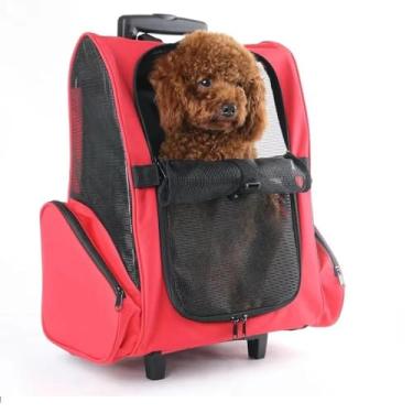 Imagem de Mochila de Viagem para Pets com Rodinhas, Bolsa de Transporte para Cães e Gatos, 53x45x25cm, Vermelho e Preto