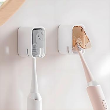 Imagem de Suporte de escova de dentes elétrico montado na parede para banheiro, porta-escovas de dentes com capa para chuveiro, organizador de armazenamento de escova de dentes de slot único para família e