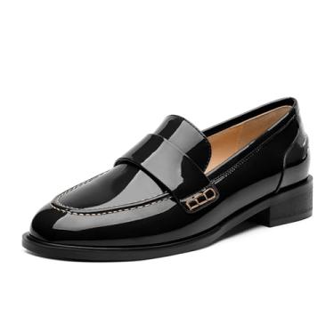 Imagem de NUMALEO Mocassins femininos Penny Loafers & Slip-ons Fechados Bico Redondo Sapatos de Salto Baixo 2,5 cm Patente Moda Sapatos Casuais Confortável Trabalho Escritório Sapatos Elegantes, Preto, 41