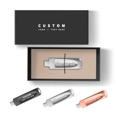 Imagem de Pen drive USB OTG personalizado, pacote com 50 unidades giratórias de metal 4 em 1, multifuncional, pen drive USB 3.0, ideal para brindes corporativos e brindes promocionais (32 GB, com caixa de