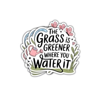 Imagem de Adesivo de 3 peças The Grass is Greener Where You Water It Mindfulness Motivation Healing Self-Growth Gift The Grass is Greener Adesivos Suporte à Saúde Mental Decalque de Jardinagem para Laptop