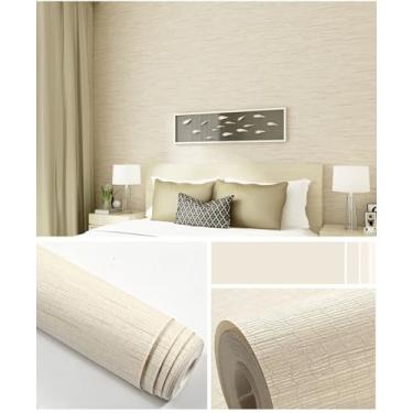 Imagem de Papel de parede ecológico material não tecido moderno simples estilo linho japonês quarto sala de estar hotel decoração papel de parede bege claro 53 * 950 cm