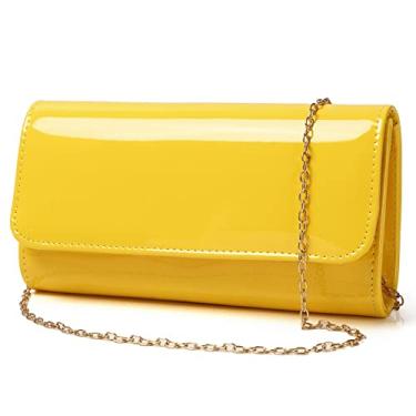 Imagem de DETARA Bolsa De Mão Feminina Envelope Couro Envernizado, Ombro Estilosa Para Festa Casamento E Baile Formatura (Amarela 018)