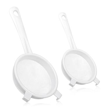 Imagem de 2 coadores de malha fina de orelha dupla de cozinha com alça peneira de malha fina de nylon de plástico para grãos de kefir 2 filtros de cozinha para assar chá, leite e alimentos