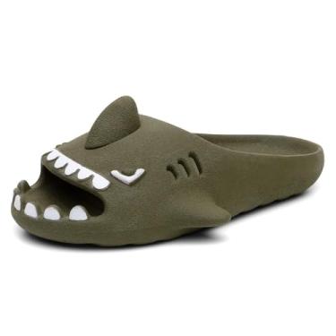Imagem de Chinelo Infantil Slide Tubarao Divertido Barbatana Calce Facil Microexpandido Conforto Resistente Tamanho:32;Cor:Verde Militar;Gênero:Unissex;Departamento BS:Esporte