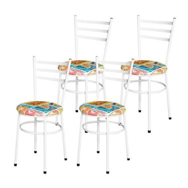 Imagem de Conjunto 4 Cadeiras Epóxi Branca Para Cozinha Assento Estampado Happy Hour