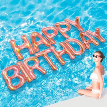 Imagem de Pool Float Shappy Happy Happy Birthday 20" letras em ouro rosa