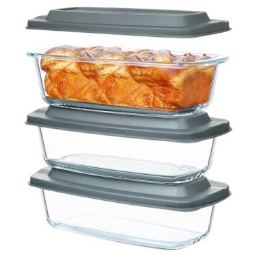 Imagem de Conjunto 3 Formas para Pão de Vidro Life com Tampas herméticas – Capacidade 1.8 Litros Cada – Assadeiras Refratárias para Forno, Armazenamento e Refeições, Ideal para Pães, Bolos e Receitas Caseiras