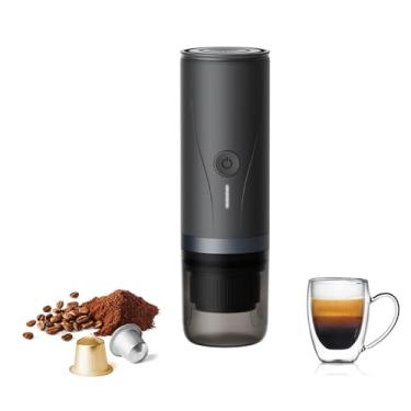 Imagem de Máquina de café expresso portátil, mini máquina de café elétrica com autoaquecimento, pressão de até 20 bar, compatível com cápsulas NS e moagem fina, cafeteira para acampamento ao ar livre