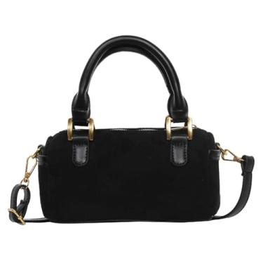 Imagem de Bolsa feminina Boston, camurça, boho, de veludo cotelê, bolsa de ombro, bolsa transversal, mini alça superior, Preto, One Size