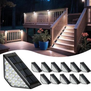 Imagem de BKBB PPBB Luzes solares de degrau para uso externo, luzes solares de escada à prova d'água, luzes de degrau de deck para cerca, pátio, quintal, varanda, porta da frente, calçada, jardim, decoração de