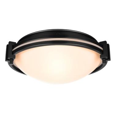 Imagem de Rosient Luminária de teto perto de teto, luminária de teto embutida de 30 cm com persiana de vidro de leite atomizada, lâmpada de teto moderna country preto branco para cozinha, banheiro, corredor