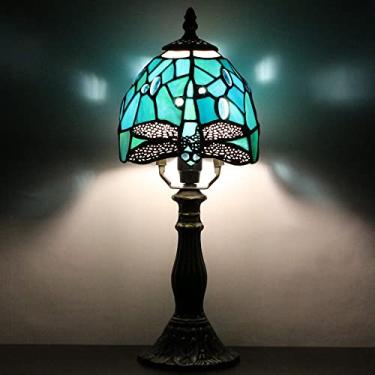 Imagem de Pequena lâmpada Tiffany mini luminária de mesa com destaque verde libélula estilo vitral lâmpada de memória de mesa simpatia 6X14,6 polegadas