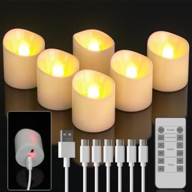 Imagem de SoulBay Velas sem chama, recarregáveis, operadas por bateria com temporizador remoto, 6 peças de luzes de chá elétricas cintilantes de LED, votivas para lanterna, mesa de casamento, decoração de casa