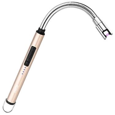 Imagem de JETPRO Isqueiro elétrico de arco recarregável por USB com pescoço flexível de 360° para acampamento de vela e churrasco (dourado)
