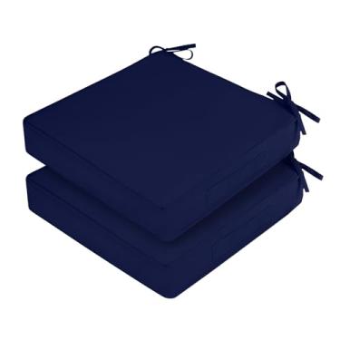 Imagem de HOMELYSIAN Conjunto de 2 almofadas impermeáveis para cadeira ao ar livre, almofadas quadradas para assento externo com laços e capa removível, 61 x 61 almofadas para ambientes externos para móveis de