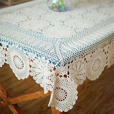 Imagem de Toalhas De Mesa Feitas à Mão Simples Toalha De Mesa De Crochê Toalha De Mesa De Algodão Bege Toalha De Mesa De Renda De Crochê, White, 110x160cm