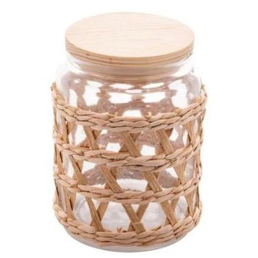 Imagem de Pote de vidro borossilicato com tampa em madeira sisal 750ml - WOLFF