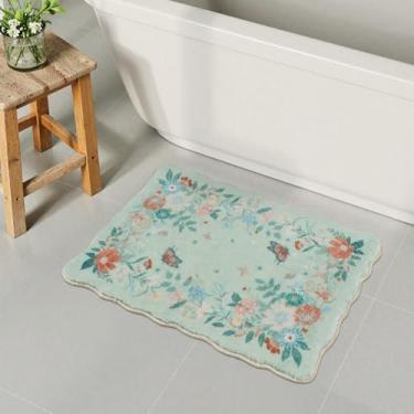 Imagem de Uphome Tapetes de banheiro florais verdes antiderrapantes, laváveis, macios de pelúcia irregular, antiderrapante, tapete de microfibra lavável à máquina, tapete para banheiro, pia, chuveiro, 45 x 66