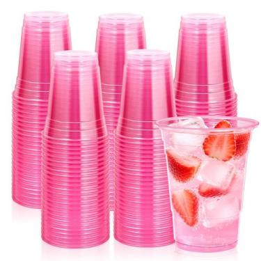 Imagem de Copos de vinho descartáveis KesaPlan, pacote de 100 ml, plástico rosa