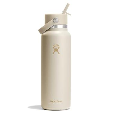 Imagem de Hydro Flask Garrafa de água - aço inoxidável isolado - tampa larga com palha, não derrama, à prova de vazamento em creme de coco de 1,134 g