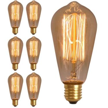 Imagem de Kit 7x Lâmpada Filamento Carbono Retrô Vintage ST64 40W E27 Âmbar Dimerizável (Tensão 220V)