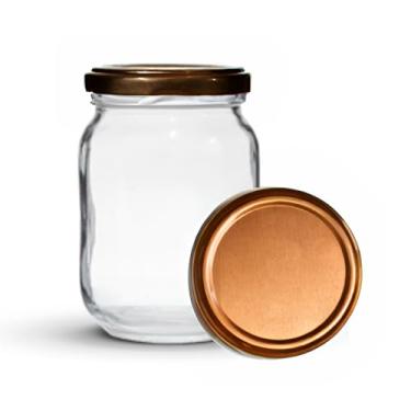 Imagem de Conjunto de 5 Potes de Vidro de 268ml com Tampa Metálica Cores (Cobre)