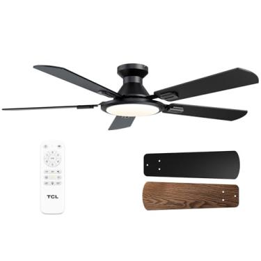 Imagem de TCL Ventiladores De Teto Com Luzes, Ventilador De Teto De Perfil Baixo De 52 Polegadas Com Luz E Controle Remoto, Montagem Embutida, Motor Cc Reversível, Silencioso, Ventilador De Teto De 6 Velocid
