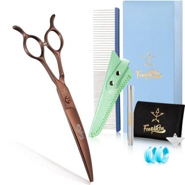Imagem de Fengliren Tesoura curvada profissional de alta qualidade para cuidados com cães de 18 cm, extremamente afiada, feita de liga de aço inoxidável à mão para tosador de cães e gatos