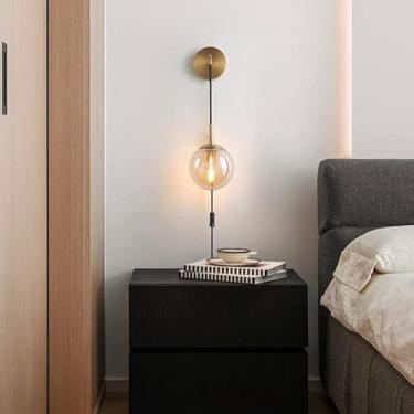 Imagem de Luminária de parede plugável com cabo ajustável de plugue vintage industrial arandelas de parede com tampa de vidro para interruptor E27 lâmpadas de parede sala de estar quarto (lâmpada não incluída