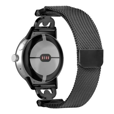 Imagem de Feigand Pulseira magnética de metal compatível com Google Pixel Watch 3 de 41 mm/2/1, pulseira elegante de malha de aço inoxidável com diamante em forma de D para mulheres (preto)